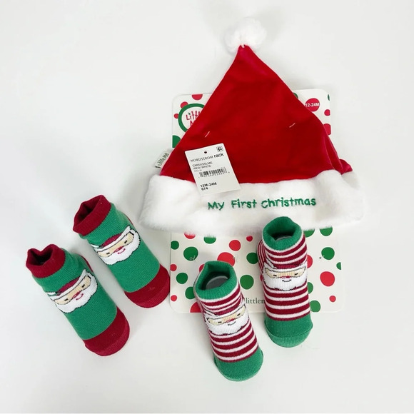 Little Me Baby My 1st Christmas Hat & Socks Set Size 12-24M 12 to 24 Months NWT - Picture 1 of 6